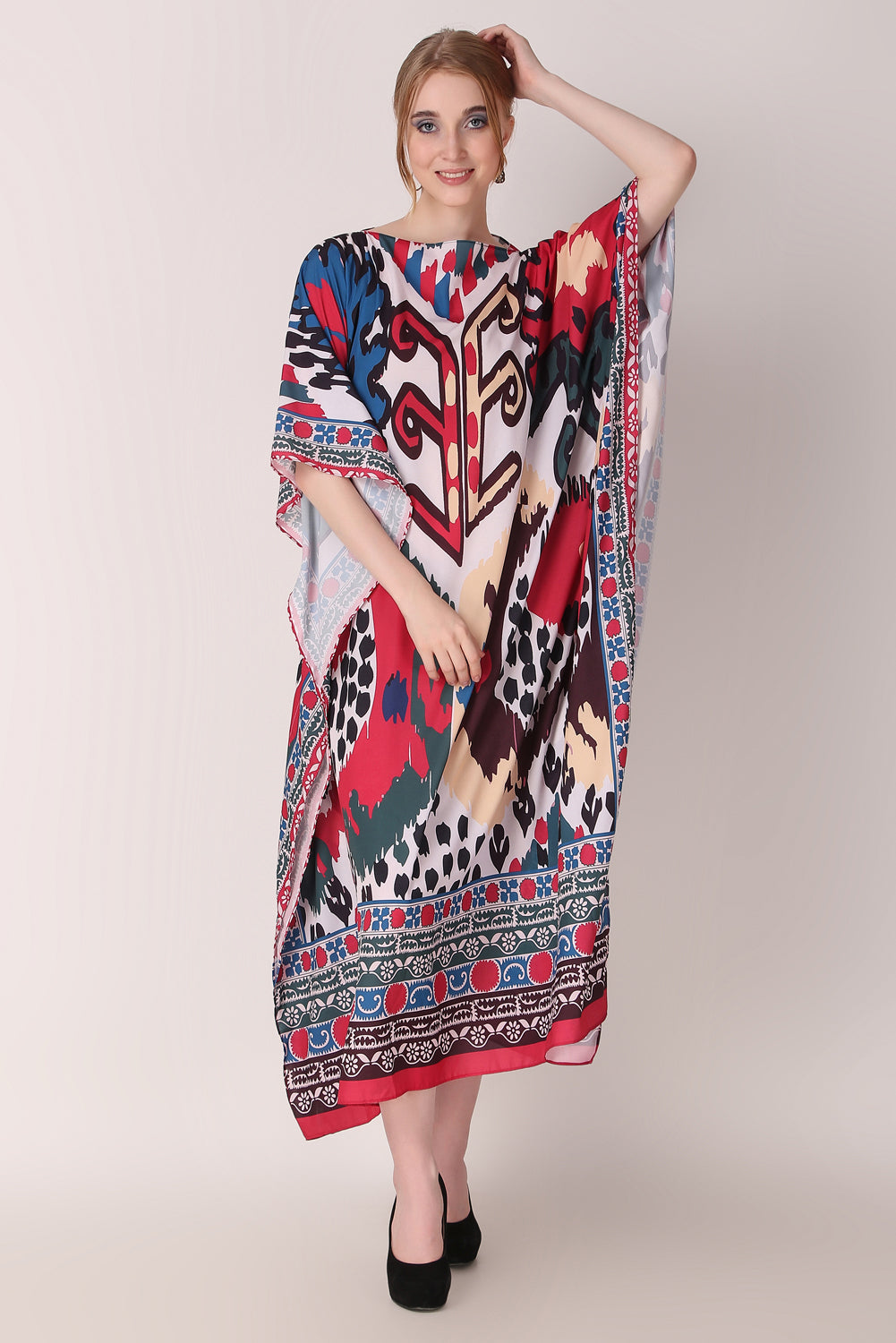 Rabiya - Noha - Ikat Print Abstract Kaftan Dress For Women