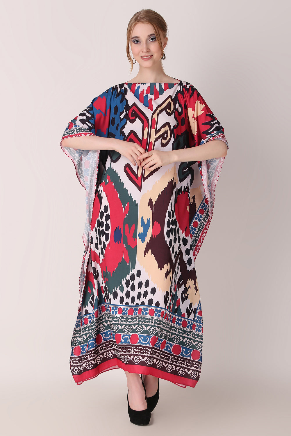 Rabiya - Noha - Ikat Print Abstract Kaftan Dress For Women