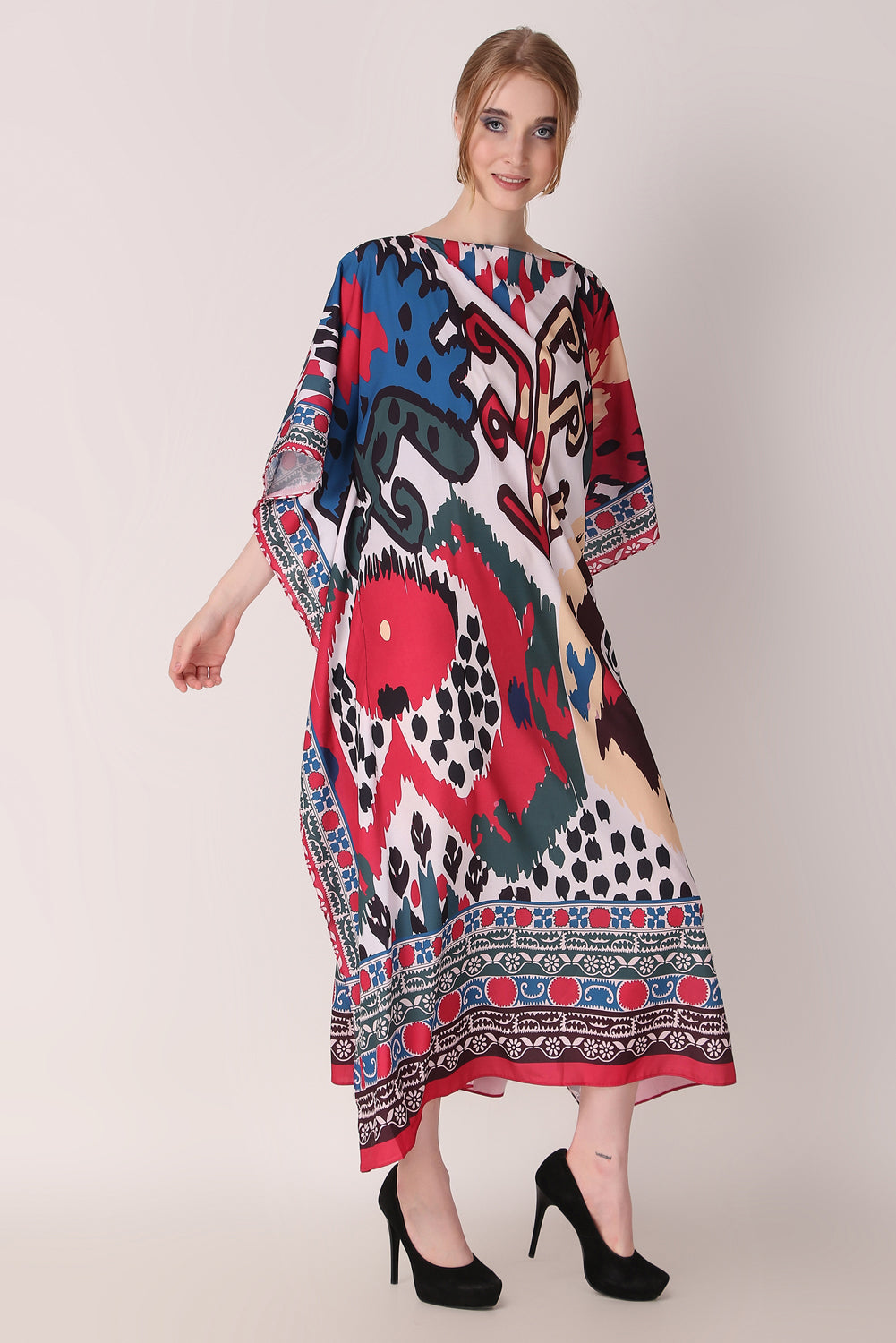 Rabiya - Noha - Ikat Print Abstract Kaftan Dress For Women