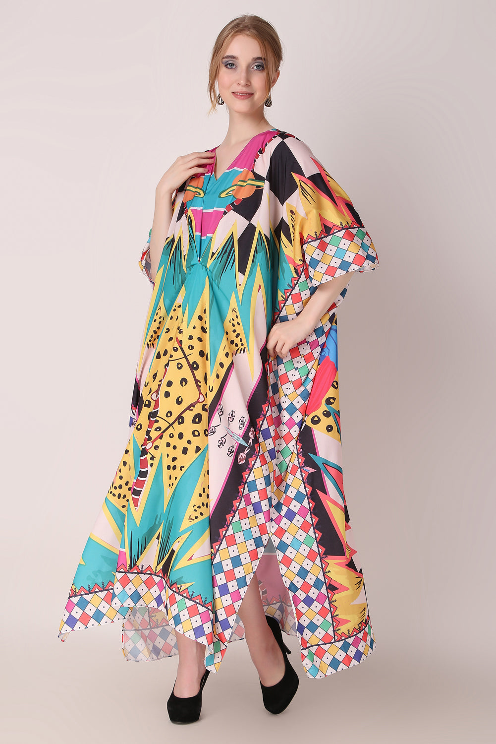 Rabiya - Noha - Multicolor Abstract Kaftan Dress Beach Wear Part Wear