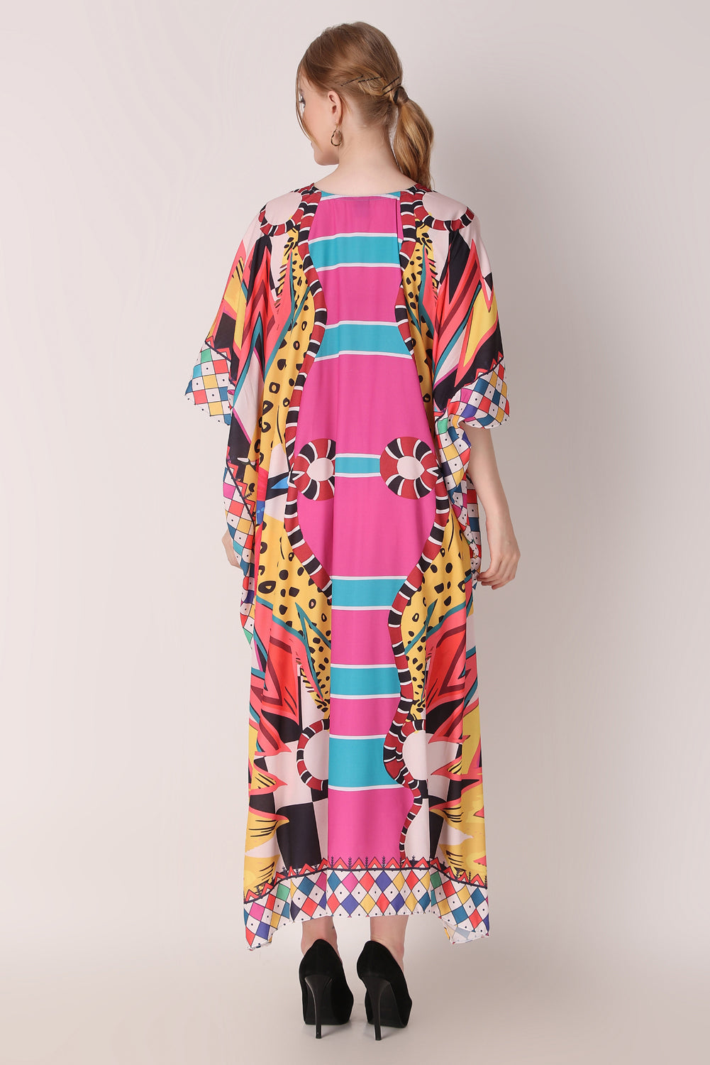 Rabiya - Noha - Multicolor Abstract Kaftan Dress Beach Wear Part Wear