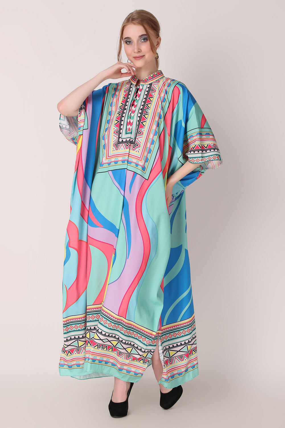 Rabiya - Noha - Boat Neck Designer Kaftan Dress For Beach Wear And Regular Wear