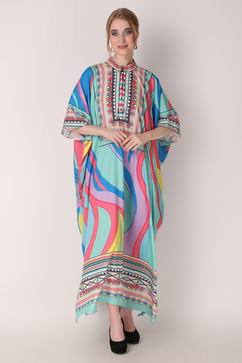 Rabiya - Noha - Boat Neck Designer Kaftan Dress For Beach Wear And Regular Wear