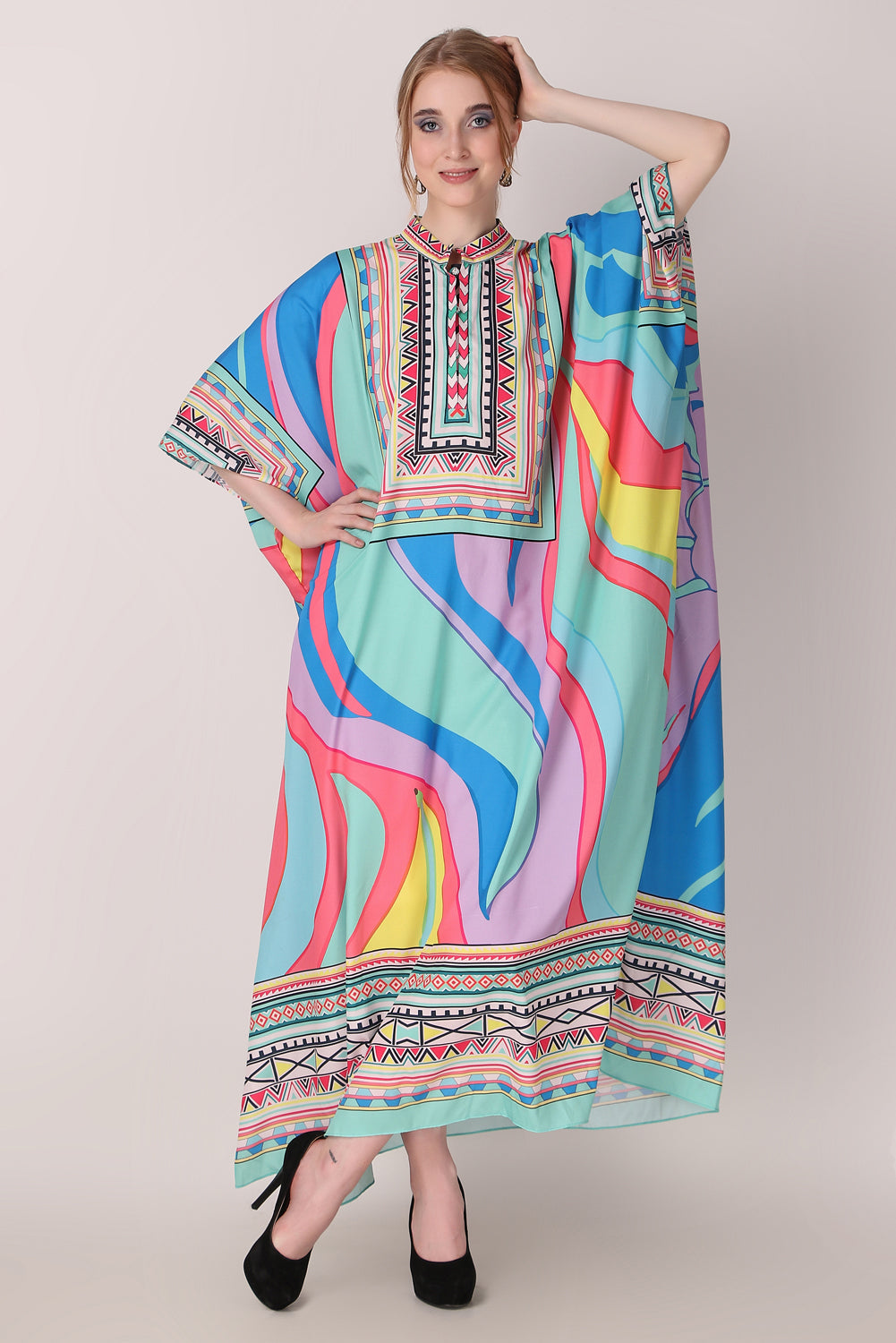 Rabiya - Noha - Boat Neck Designer Kaftan Dress For Beach Wear And Regular Wear