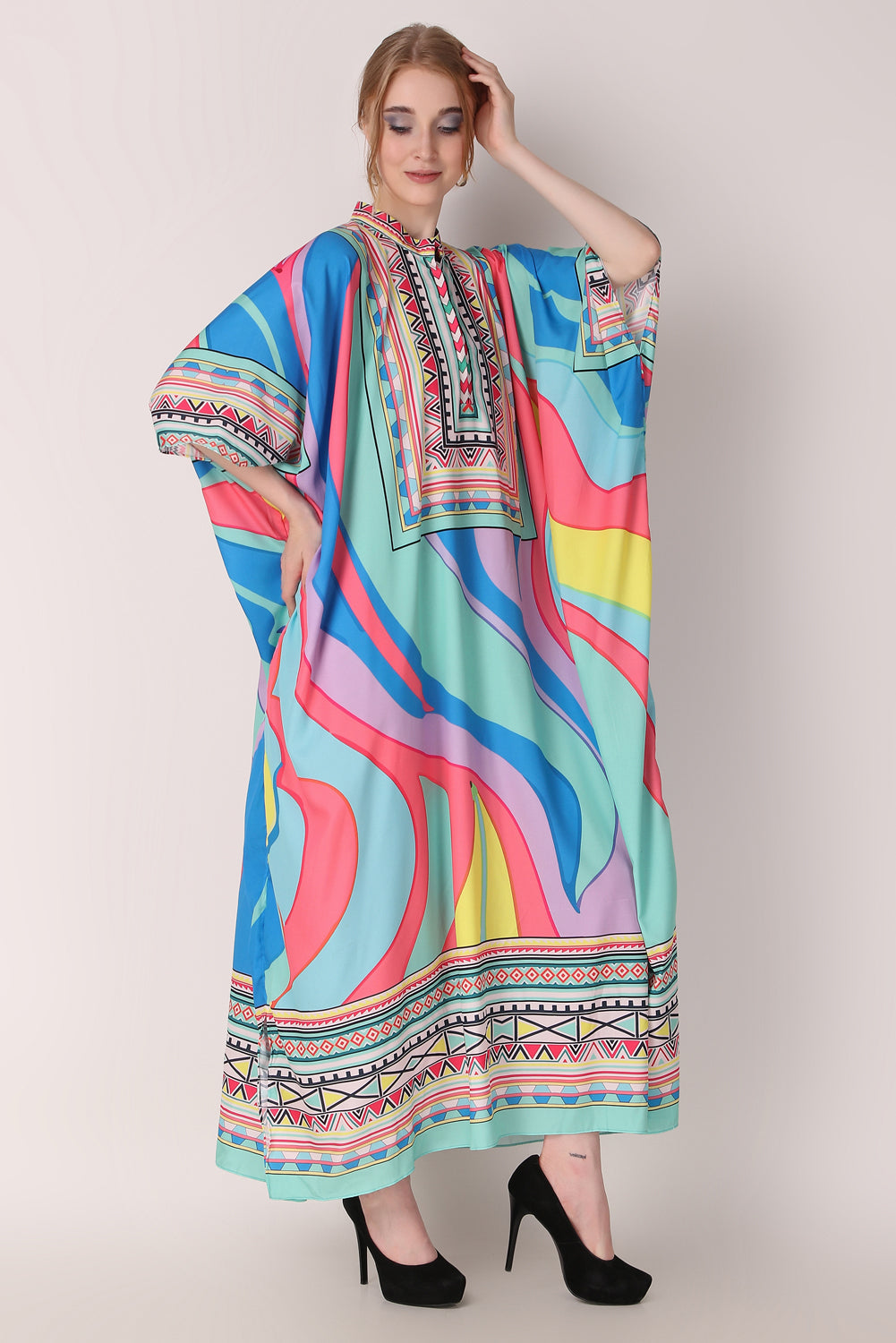 Rabiya - Noha - Boat Neck Designer Kaftan Dress For Beach Wear And Regular Wear