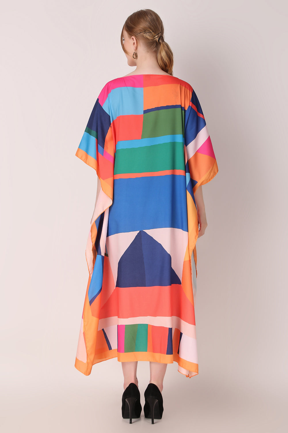 Rabiya - Noha - Colorfull Stripe Aabstract Boat Neck Kaftan Dress For Women