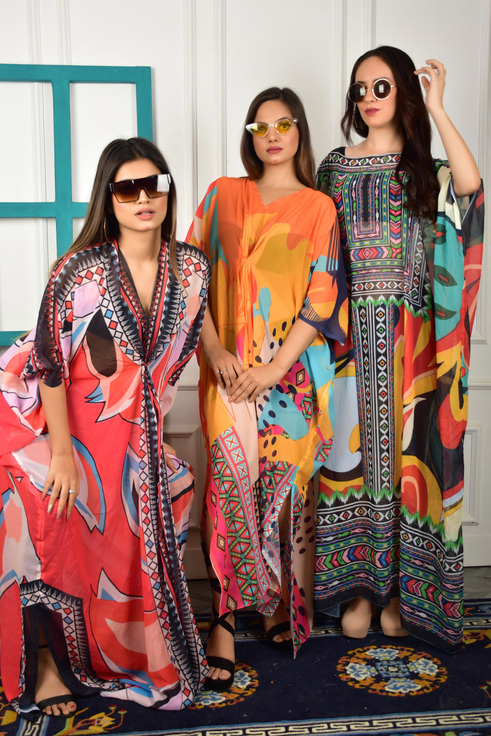 Self-Portrait -Women- Multicolor Printed Kaftans (3pcs set)