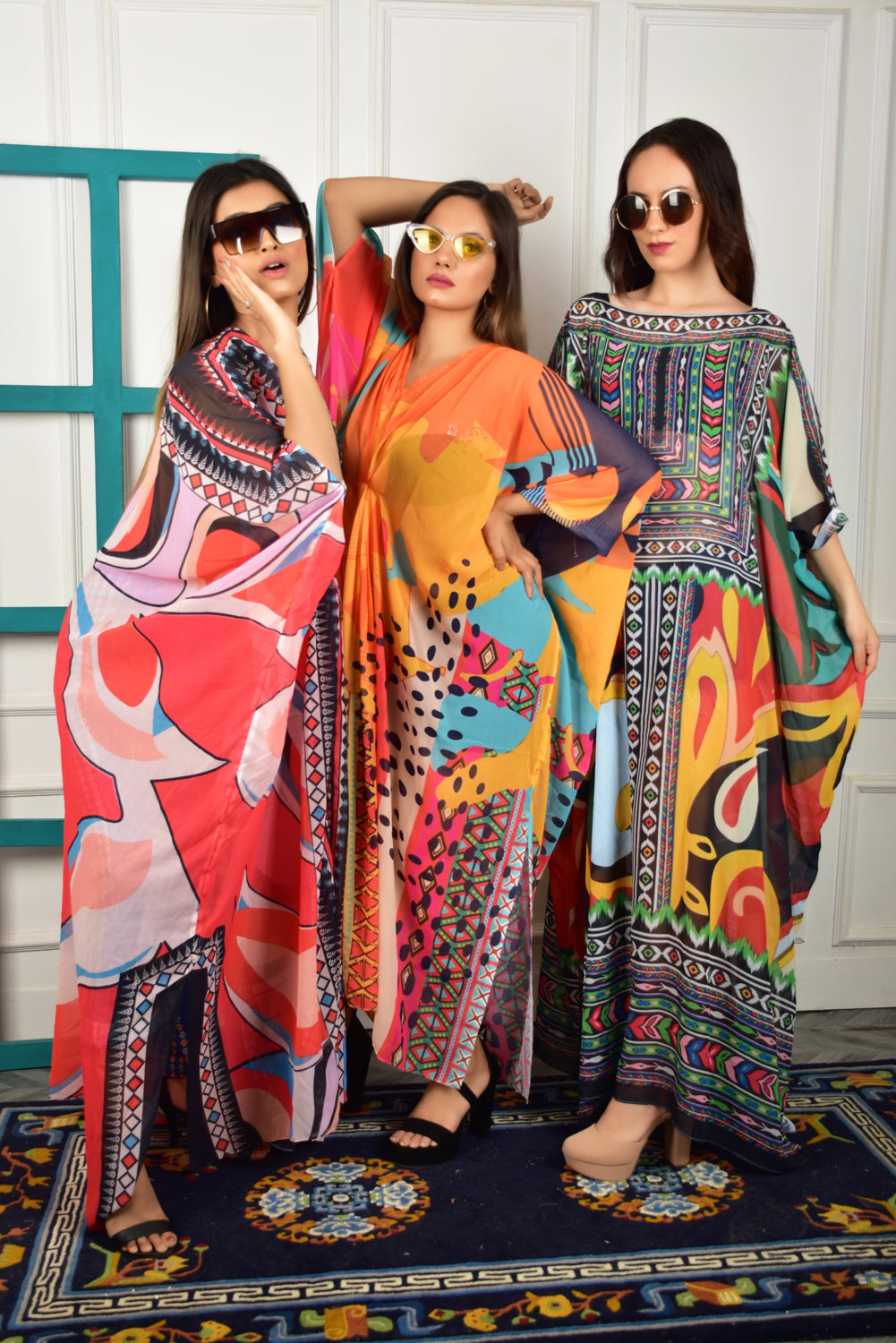 Self-Portrait -Women- Multicolor Printed Kaftans (3pcs set)