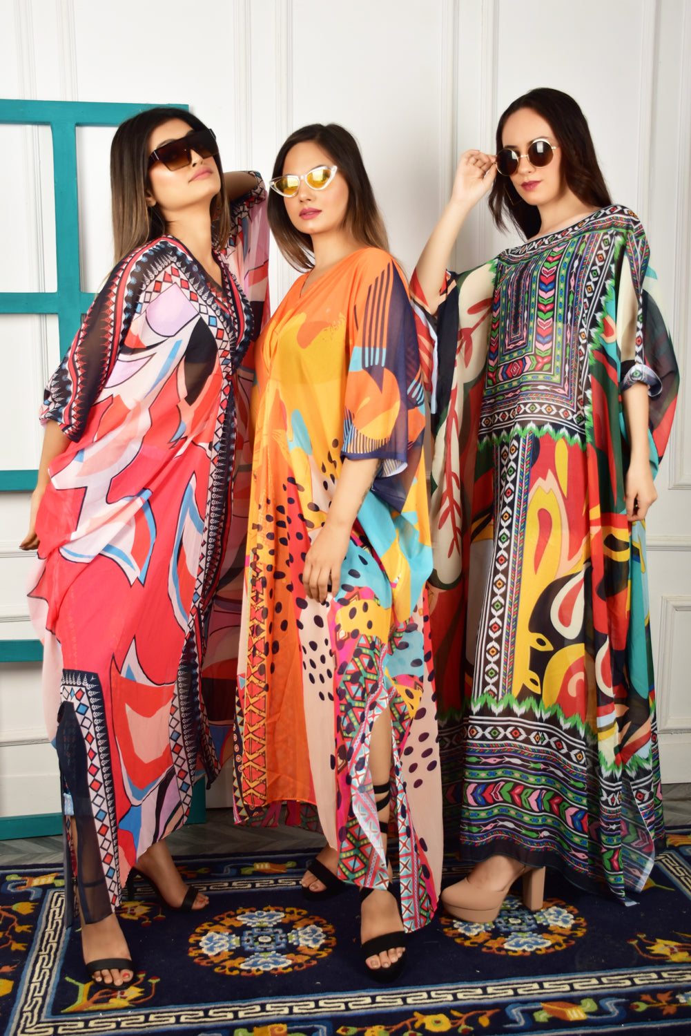 Self-Portrait -Women- Multicolor Printed Kaftans (3pcs set)