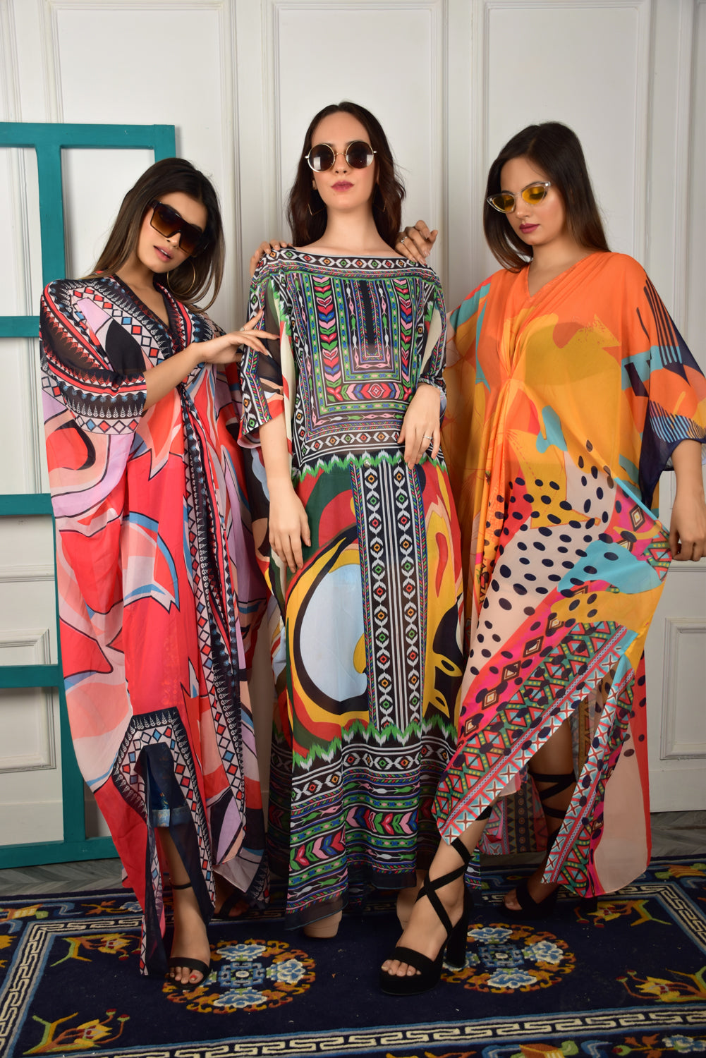 Self-Portrait -Women- Multicolor Printed Kaftans (3pcs set)