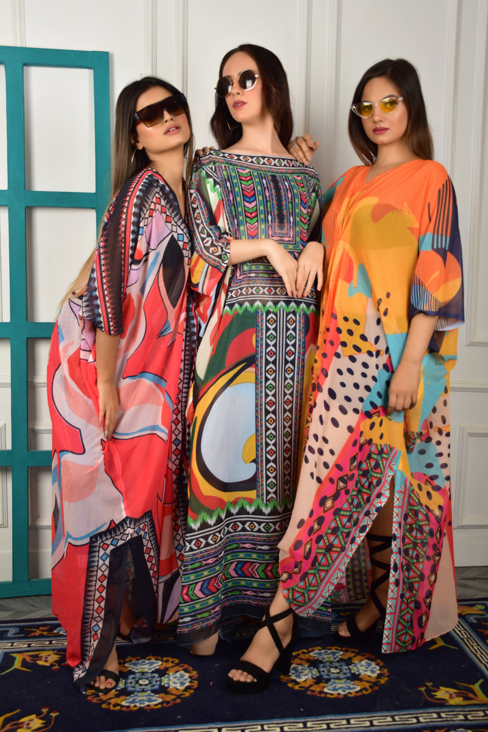 Self-Portrait -Women- Multicolor Printed Kaftans (3pcs set)