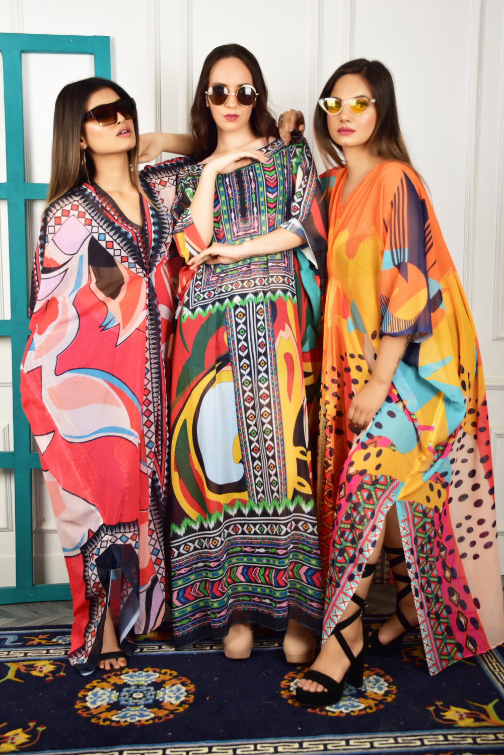 Self-Portrait -Women- Multicolor Printed Kaftans (3pcs set)