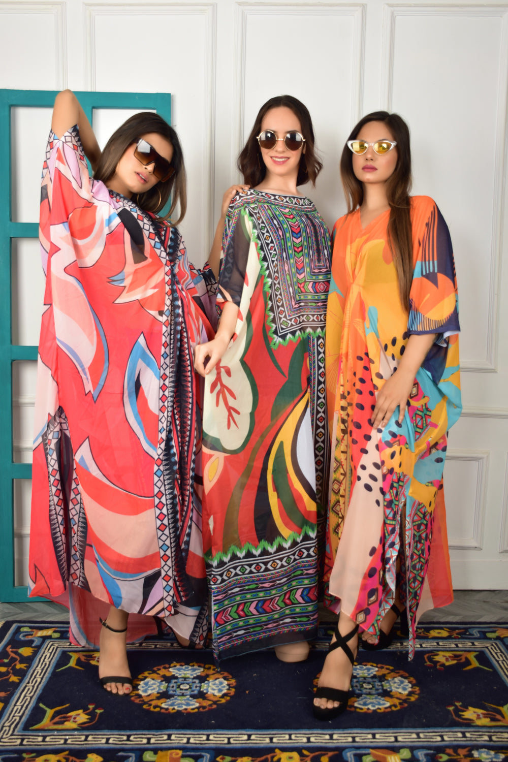 Self-Portrait -Women- Multicolor Printed Kaftans (3pcs set)