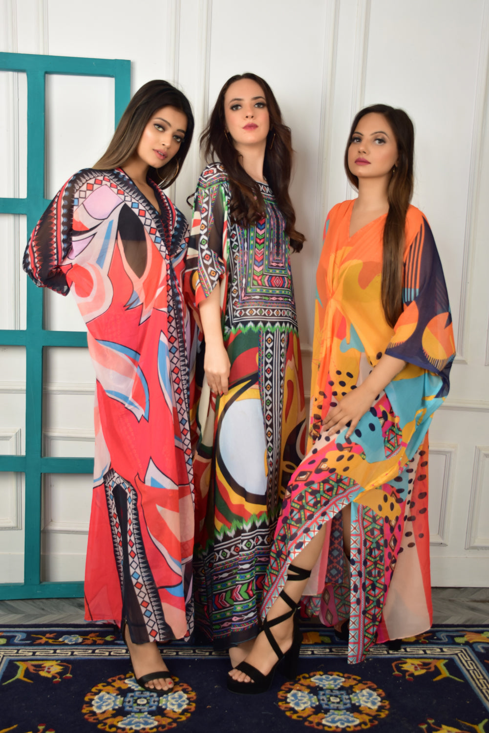 Self-Portrait -Women- Multicolor Printed Kaftans (3pcs set)