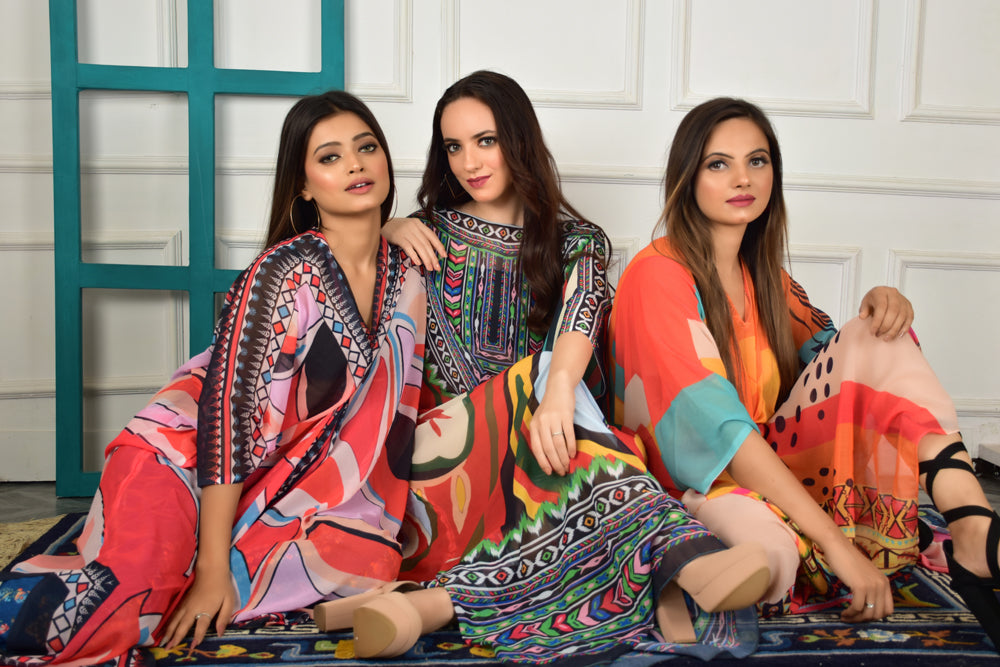 Self-Portrait -Women- Multicolor Printed Kaftans (3pcs set)