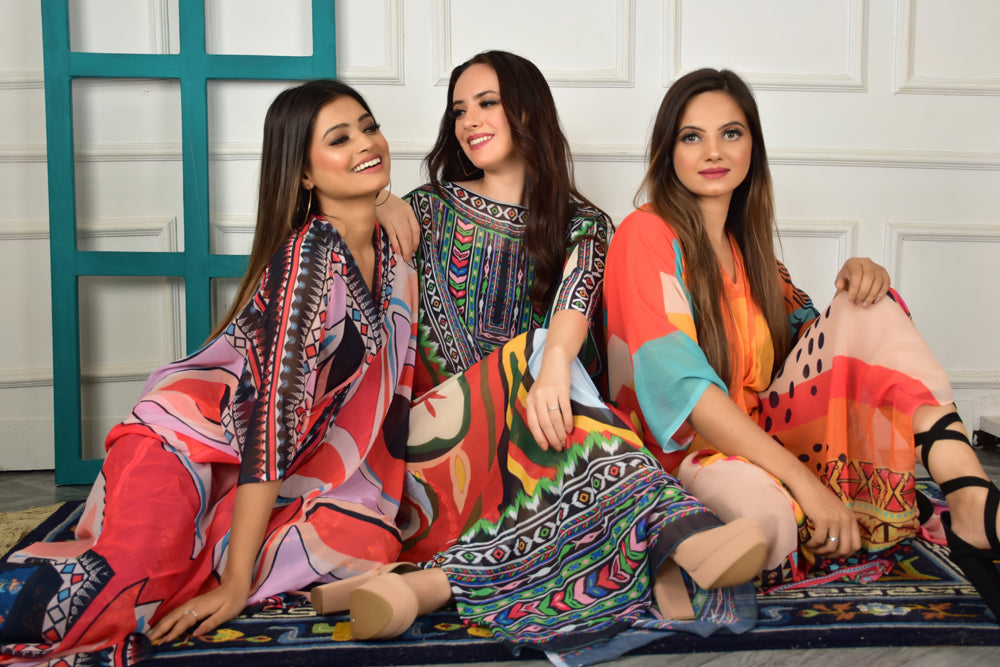 Self-Portrait -Women- Multicolor Printed Kaftans (3pcs set)