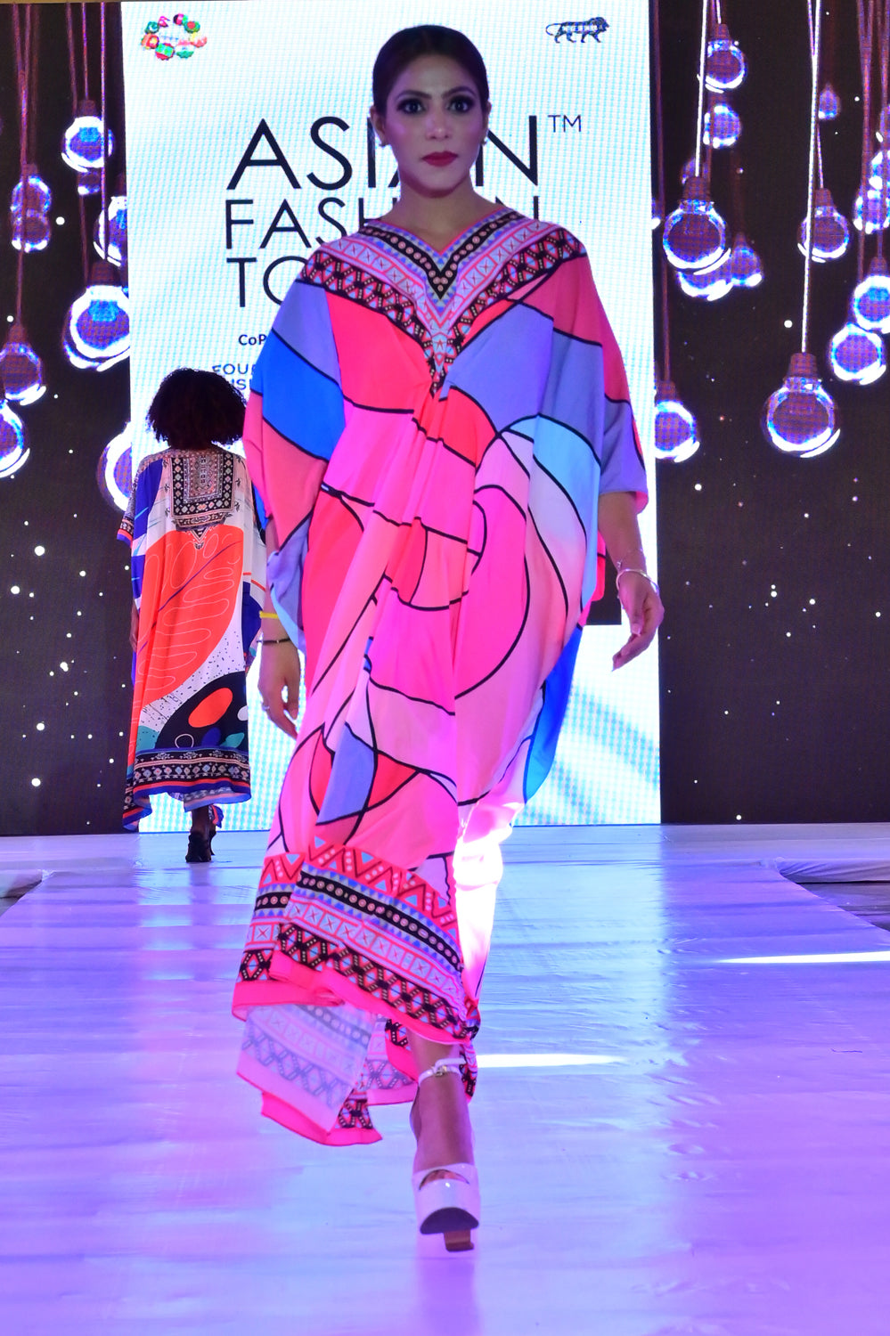 Kitaki - Noha - Hot Pink Multicolor Abstract Kaftan Dress