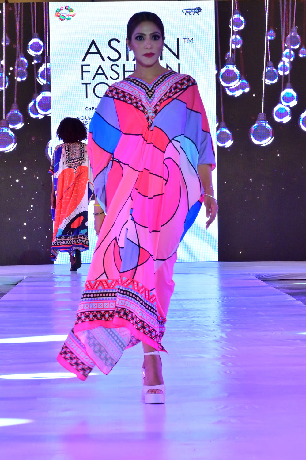 Kitaki - Noha - Hot Pink Multicolor Abstract Kaftan Dress