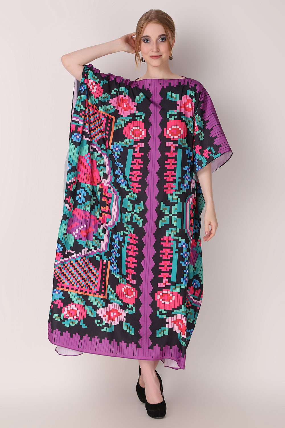 Rabiya - Noha - Printed Abstract Flower Purple Dress