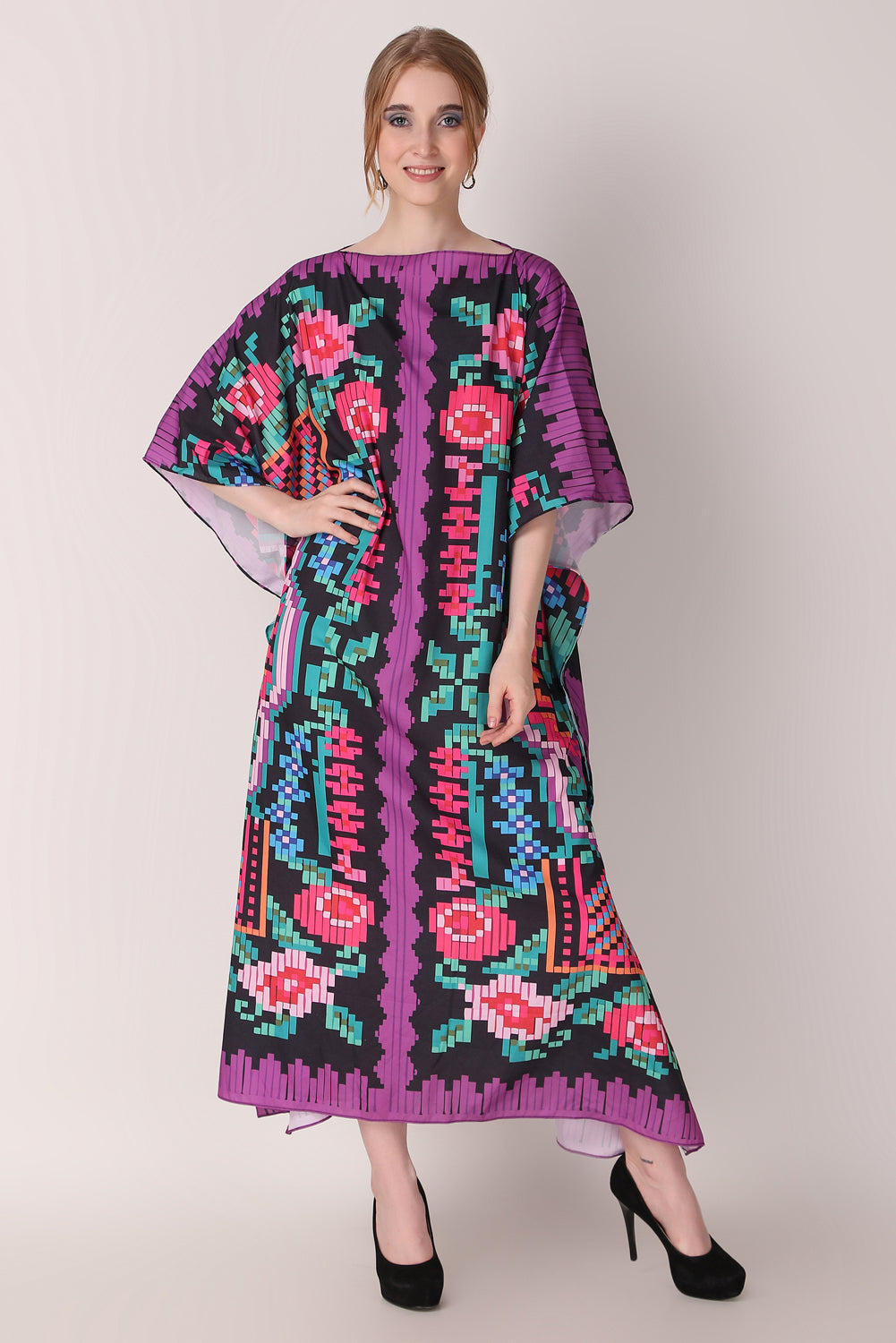 Rabiya - Noha - Printed Abstract Flower Purple Dress