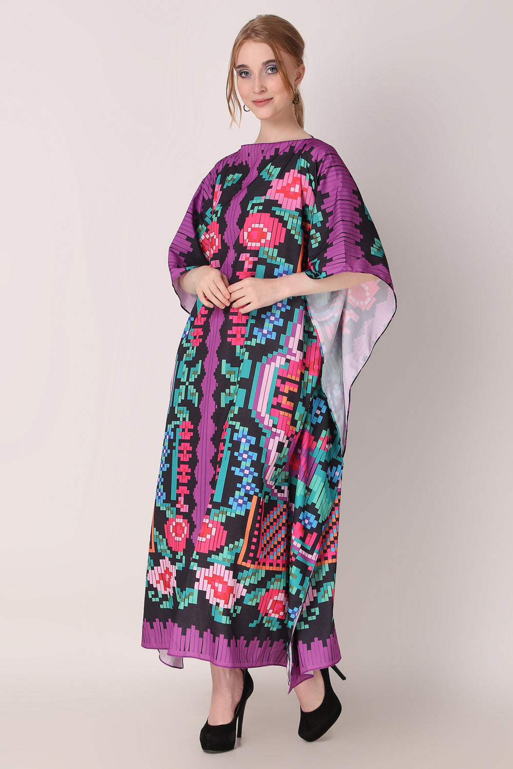 Rabiya - Noha - Printed Abstract Flower Purple Dress