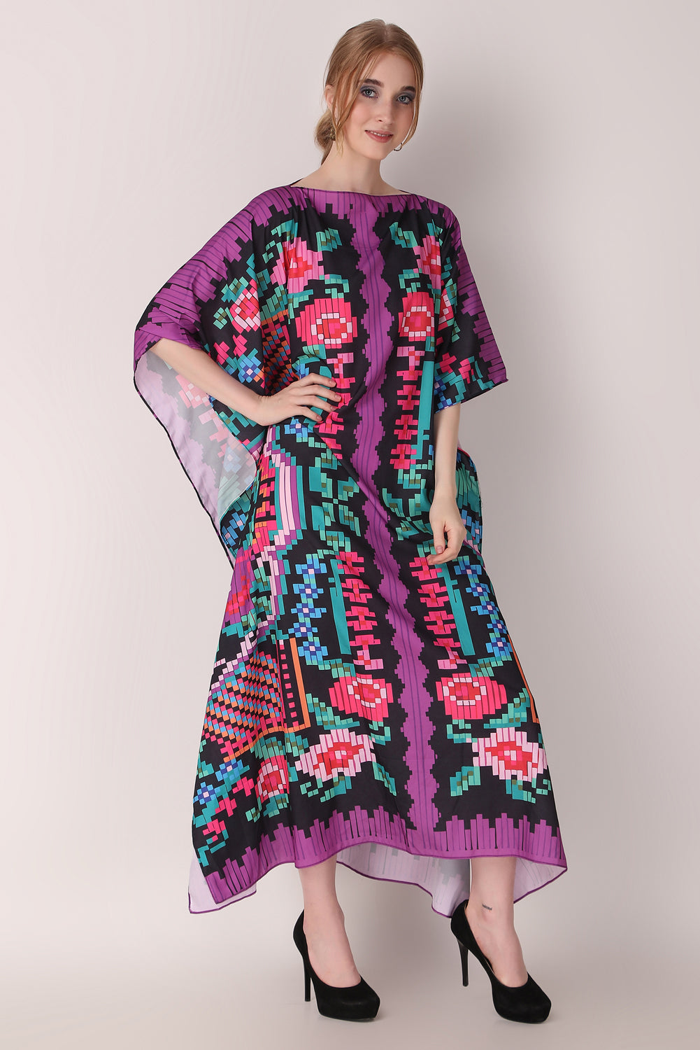 Rabiya - Noha - Printed Abstract Flower Purple Dress