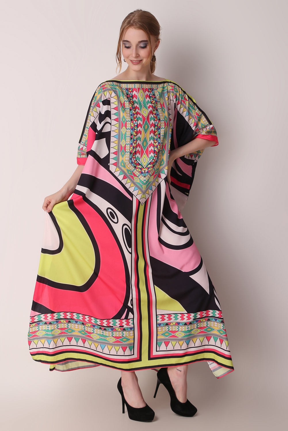 Rabiya - Noha - Designer Printed Neck Design Kaftan