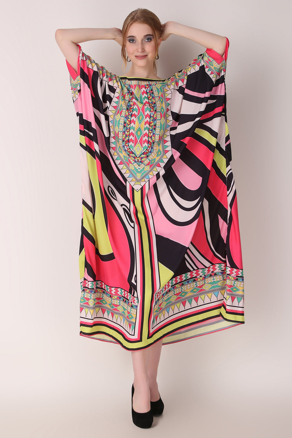 Rabiya - Noha - Designer Printed Neck Design Kaftan