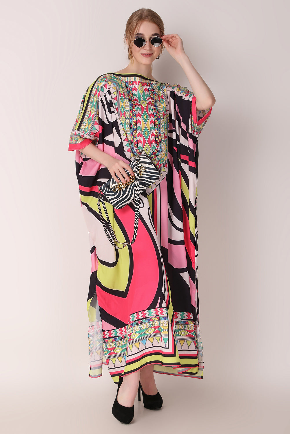 Rabiya - Noha - Designer Printed Neck Design Kaftan