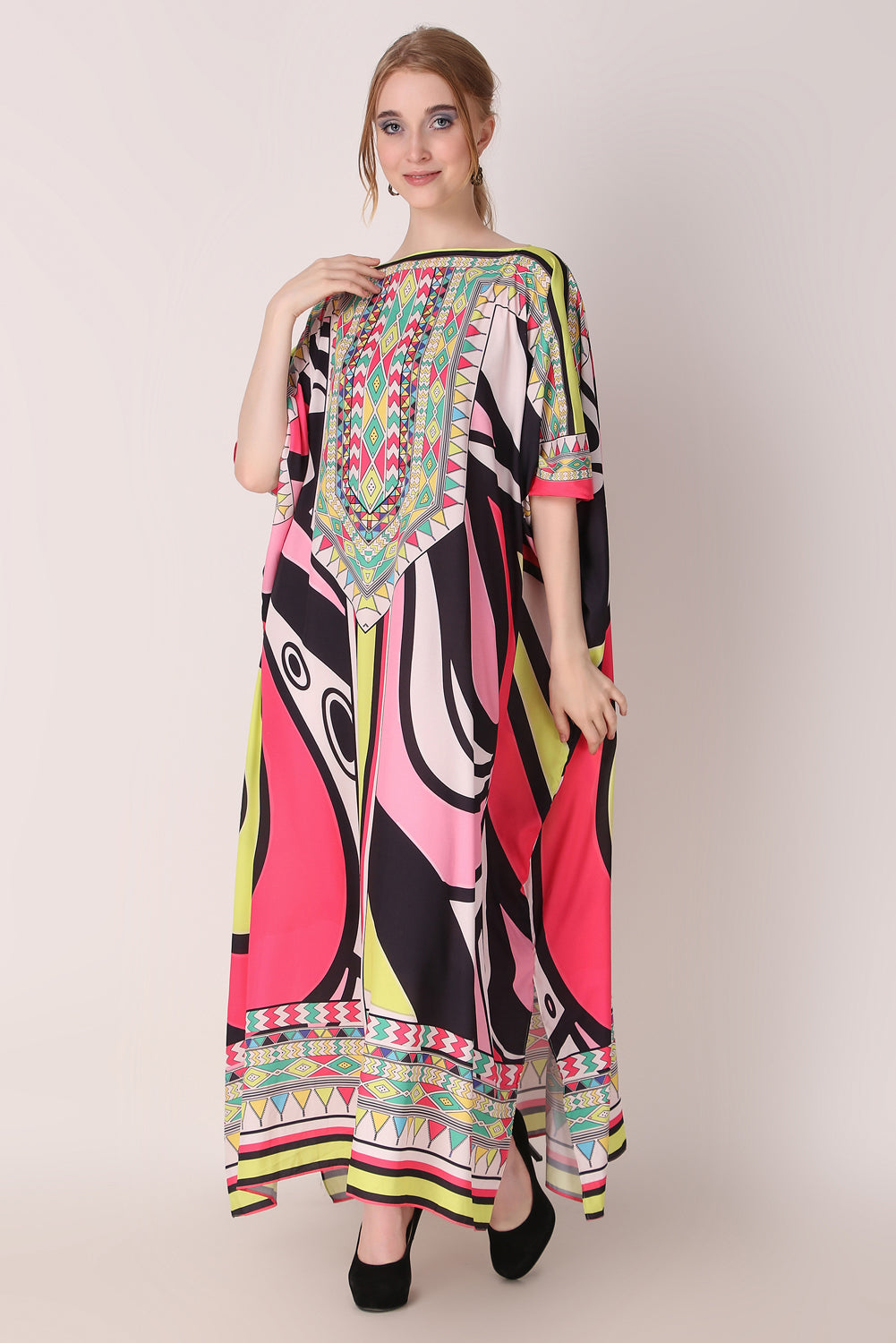 Rabiya - Noha - Designer Printed Neck Design Kaftan