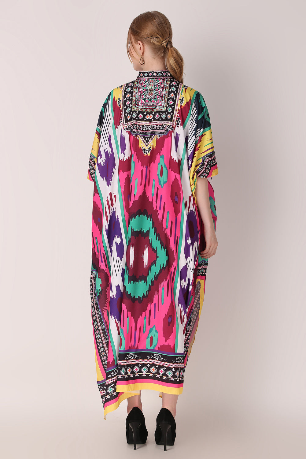 Rabiya - Noha - Collared Kaftan Ikat Print Full Length