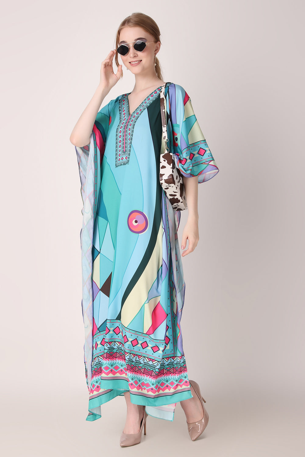 Rabiya - Noha - V Neck Designer Kaftan Dress For Beach Wear And Regular Wear