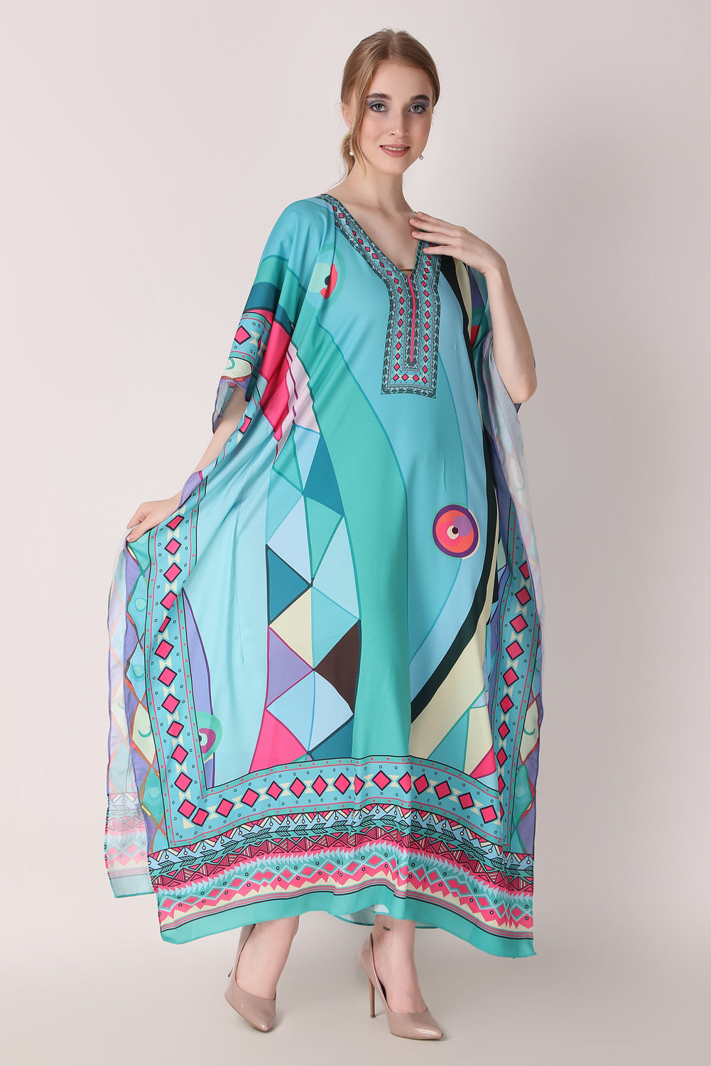 Rabiya - Noha - V Neck Designer Kaftan Dress For Beach Wear And Regular Wear