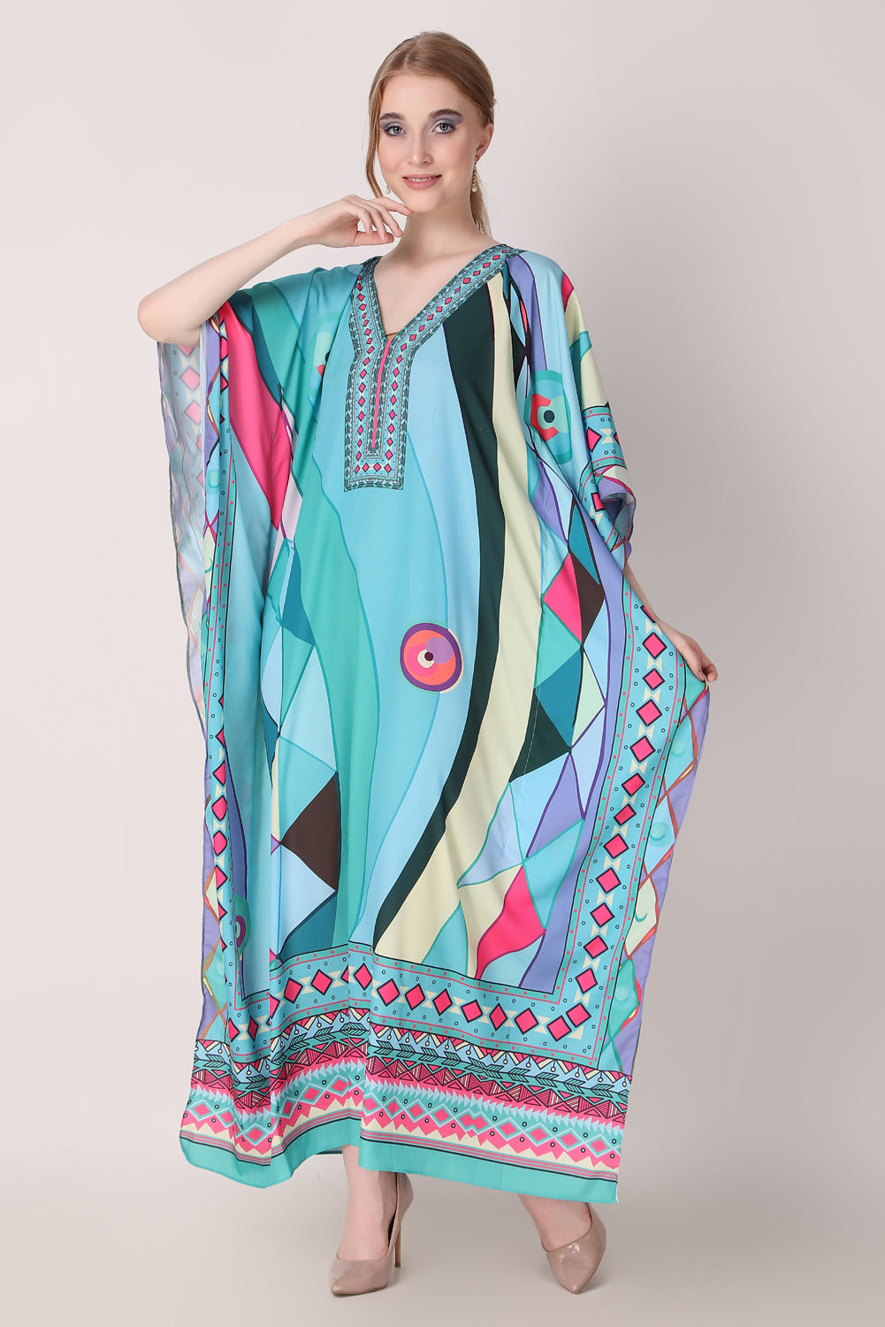 Rabiya - Noha - V Neck Designer Kaftan Dress For Beach Wear And Regular Wear