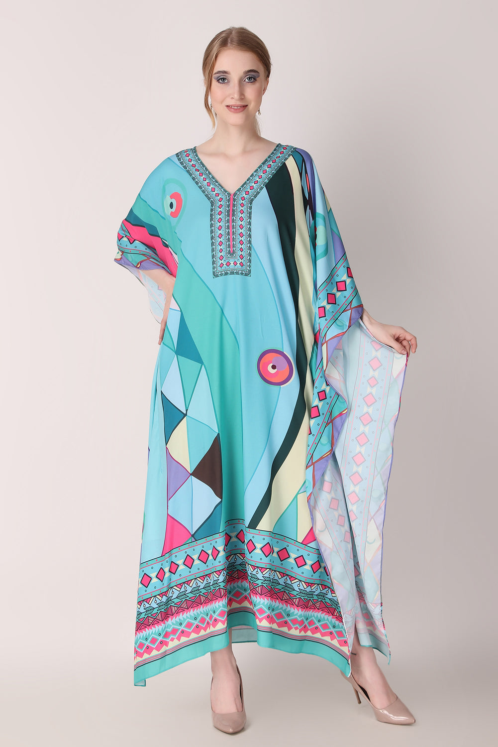 Rabiya - Noha - V Neck Designer Kaftan Dress For Beach Wear And Regular Wear