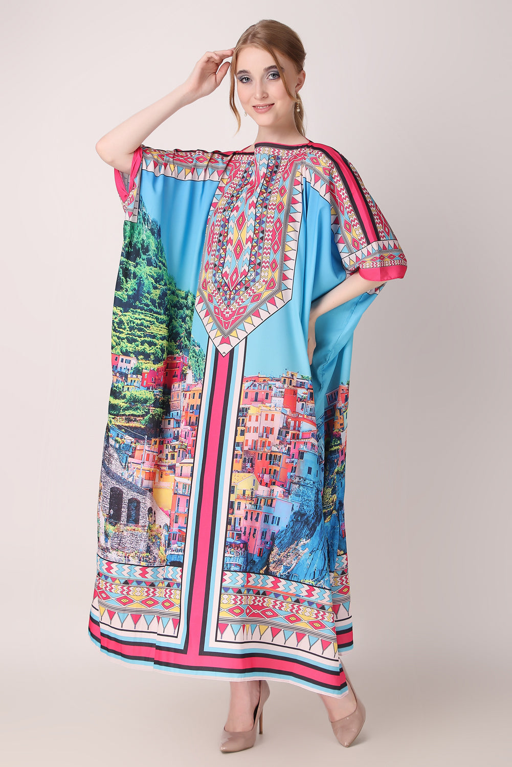 Rabiya - Noha - Boat Neck Designer Kaftan Dress For Beach Wear And Regular Wear