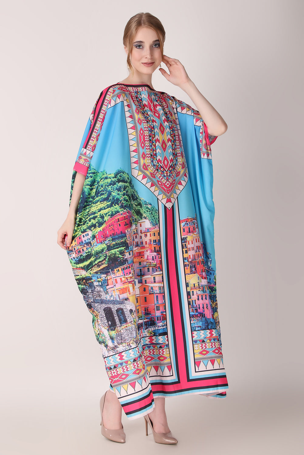 Rabiya - Noha - Boat Neck Designer Kaftan Dress For Beach Wear And Regular Wear