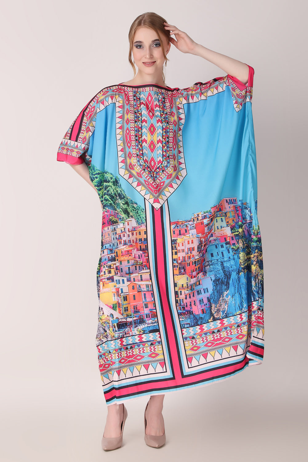 Rabiya - Noha - Boat Neck Designer Kaftan Dress For Beach Wear And Regular Wear