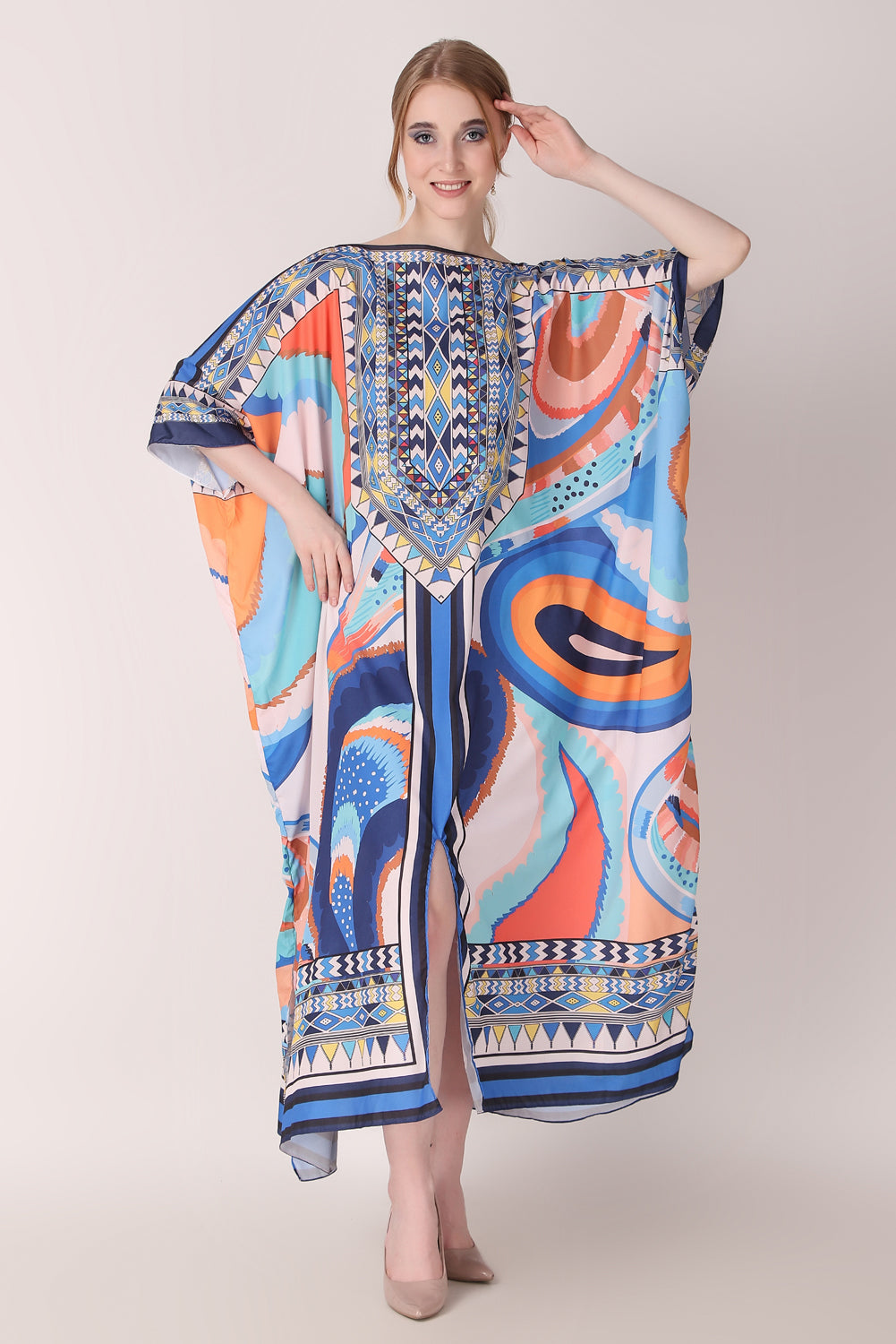 Rabiya - Noha - Boat Neck Designer Kaftan Dress For Beach Wear And Regular Wear