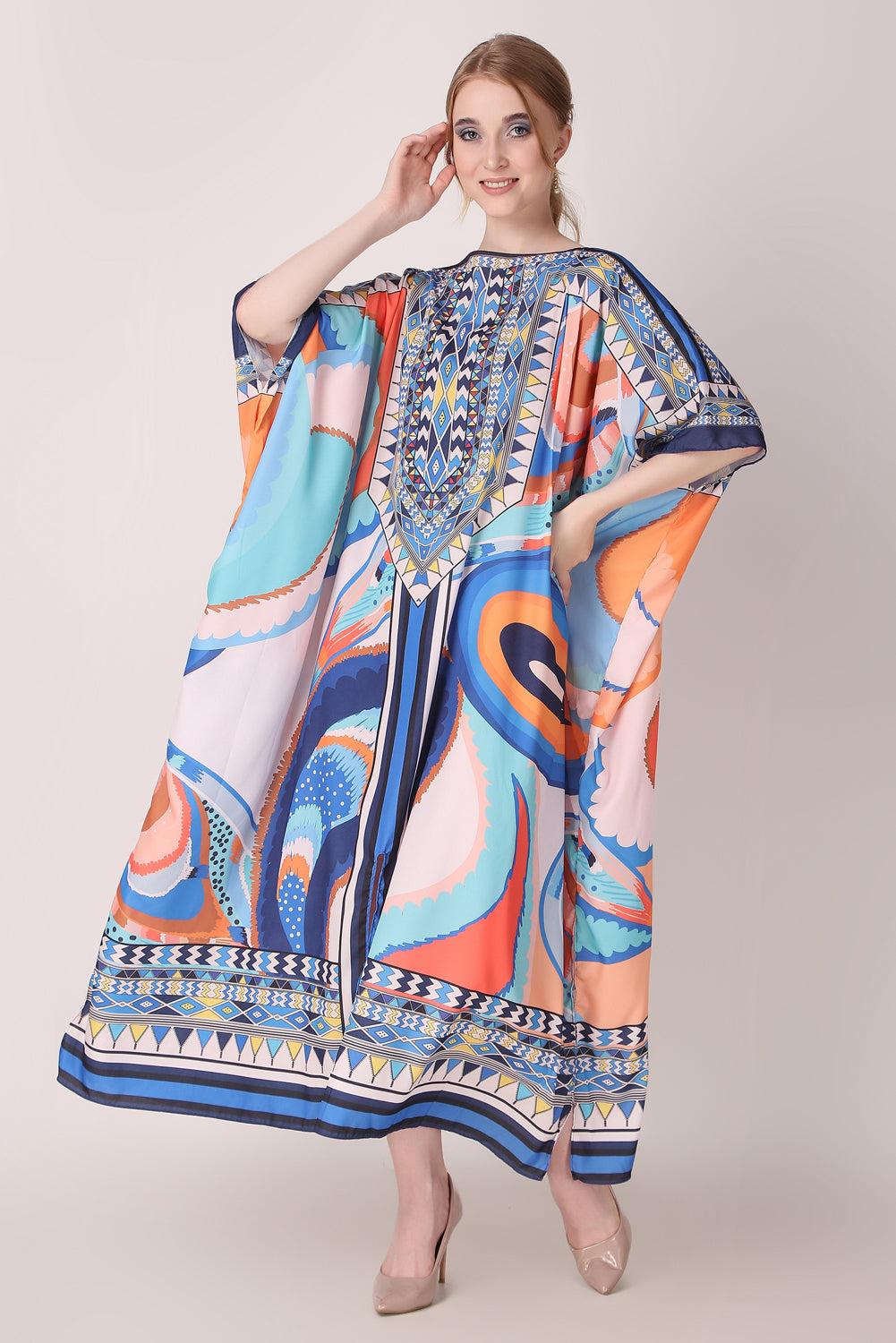 Rabiya - Noha - Boat Neck Designer Kaftan Dress For Beach Wear And Regular Wear