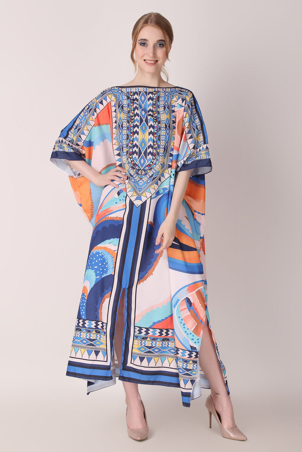 Rabiya - Noha - Boat Neck Designer Kaftan Dress For Beach Wear And Regular Wear