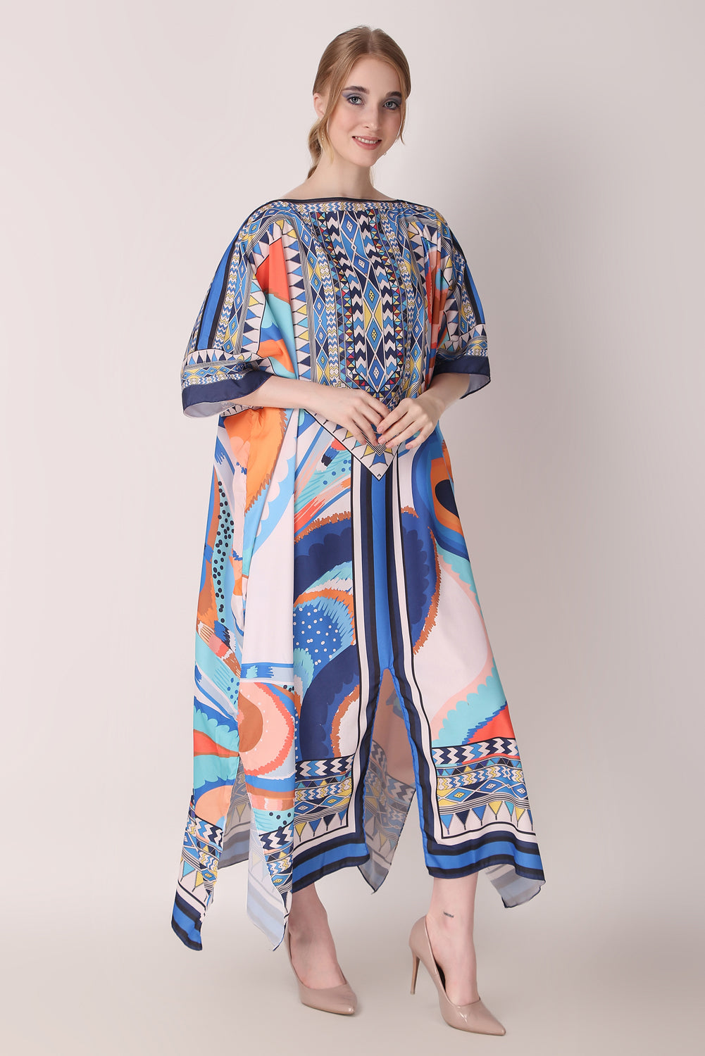 Rabiya - Noha - Boat Neck Designer Kaftan Dress For Beach Wear And Regular Wear