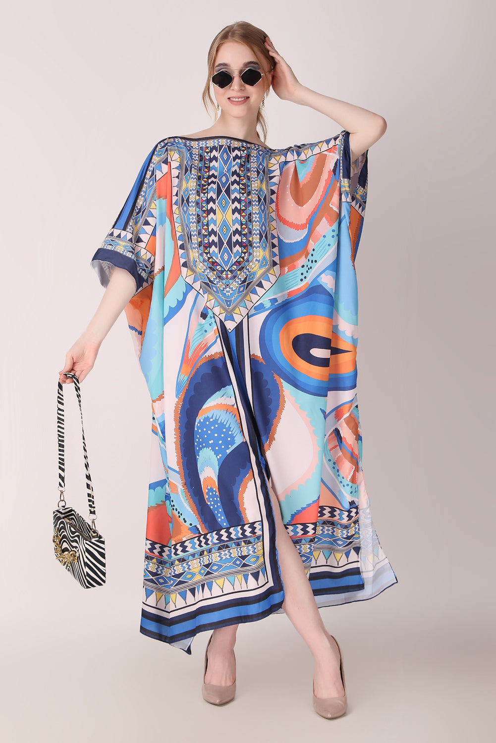 Rabiya - Noha - Boat Neck Designer Kaftan Dress For Beach Wear And Regular Wear