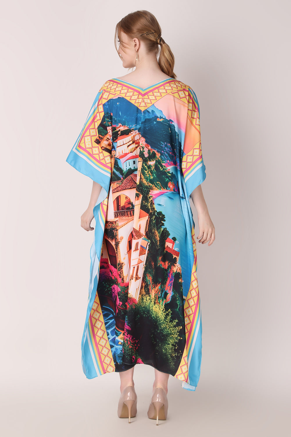 Rabiya - Noha - V Neck Designer Kaftan Dress Scenery Digital Print