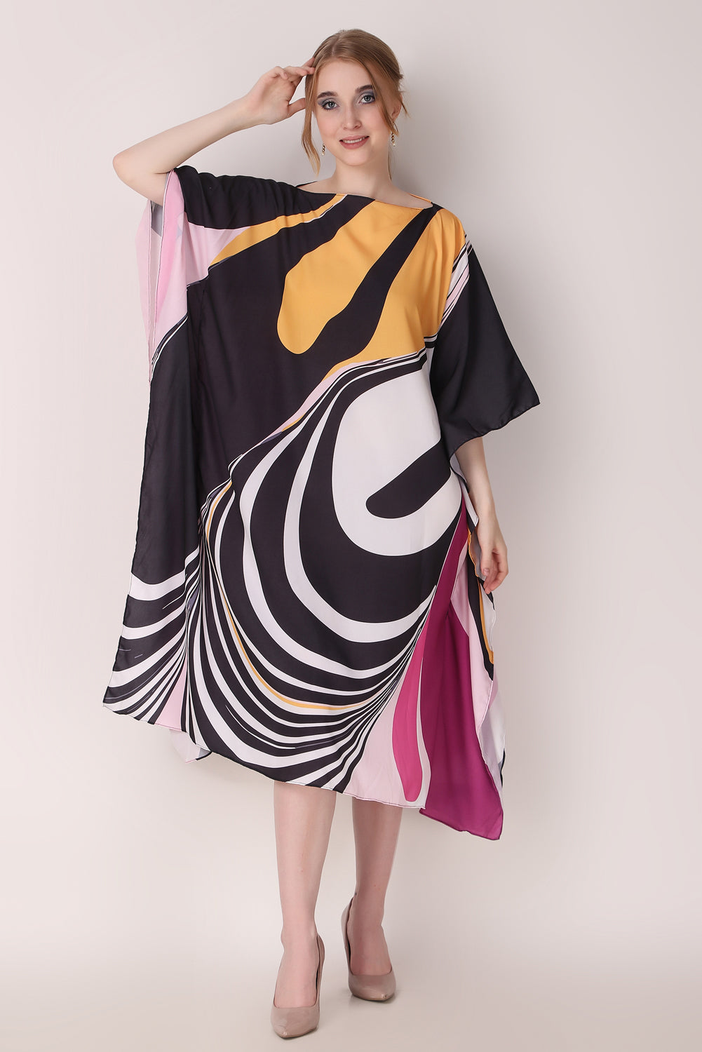 Rabiya - Noha - Yellow And Black Abstract Print Kaftan