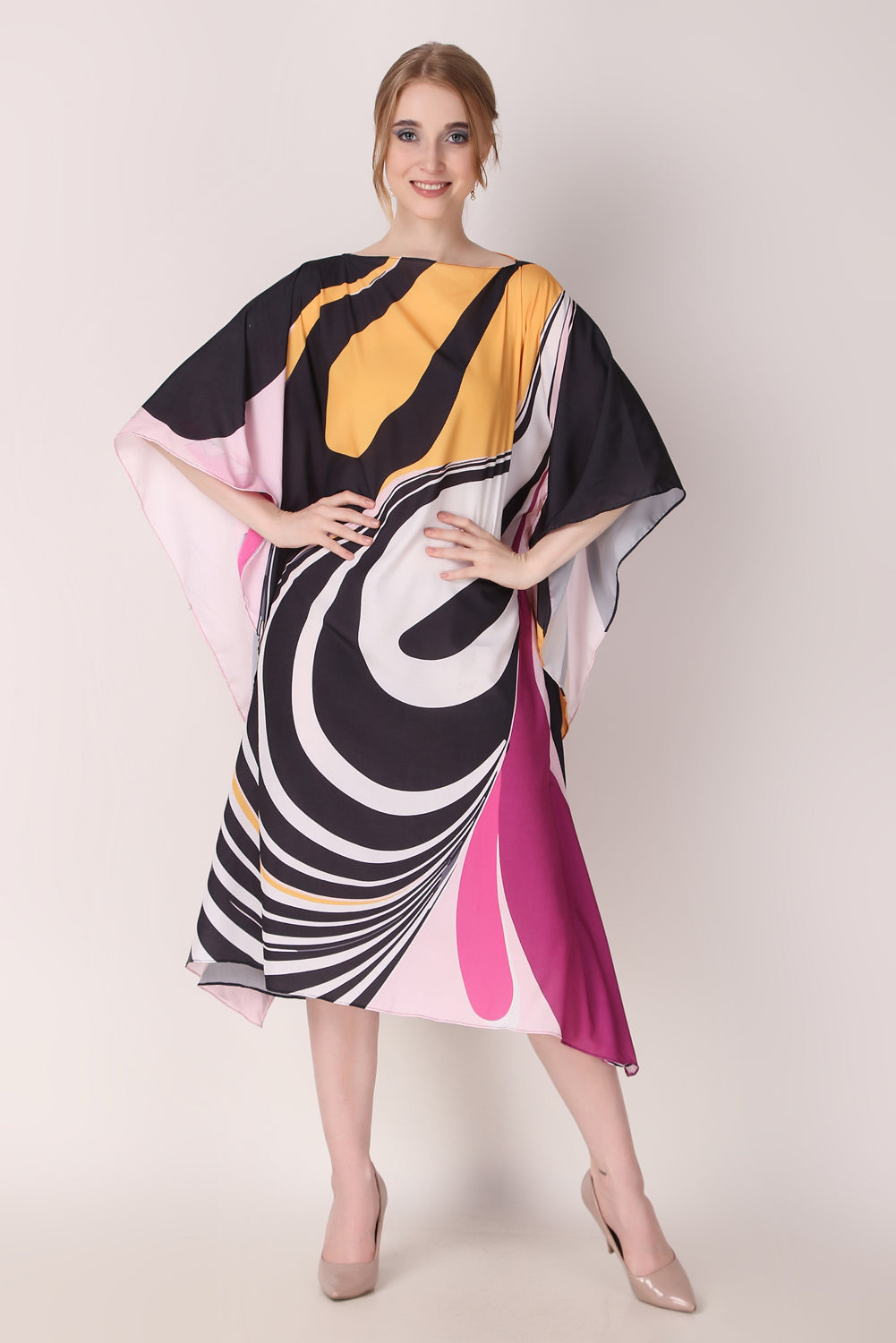 Rabiya - Noha - Yellow And Black Abstract Print Kaftan