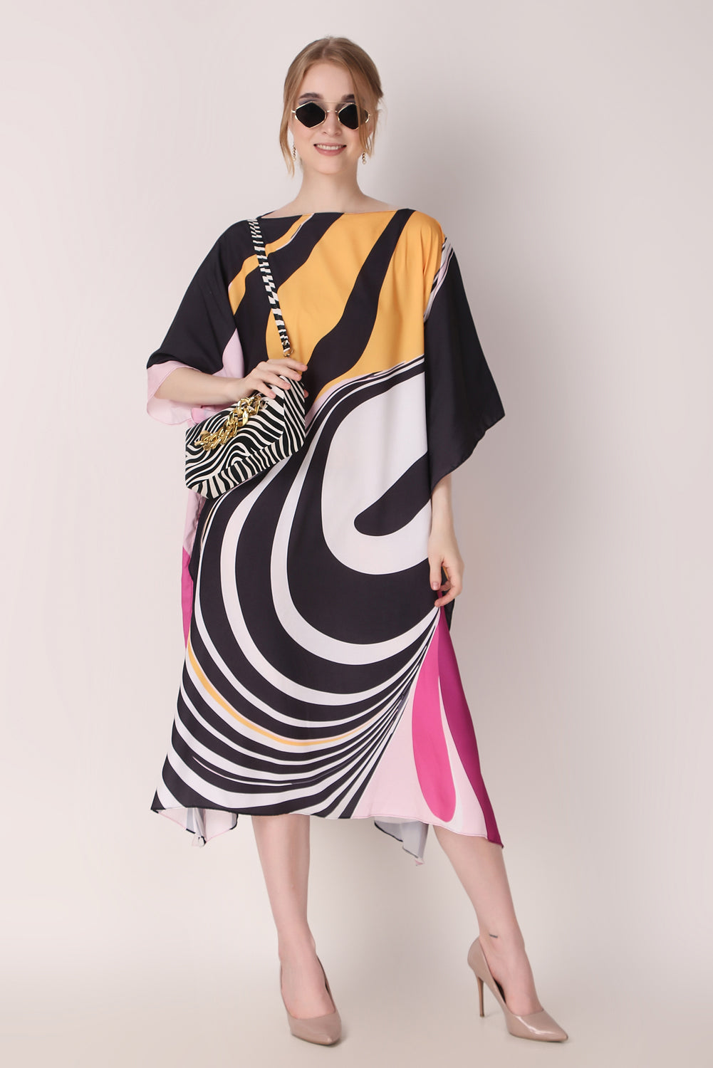 Rabiya - Noha - Yellow And Black Abstract Print Kaftan