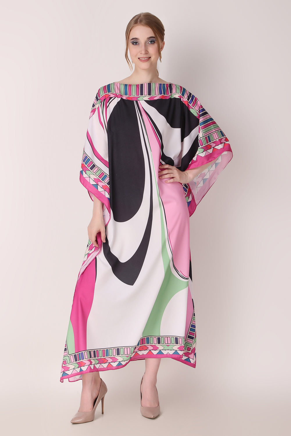 Rabiya - Noha - Multicolored Peach Abstract Print Kaftan