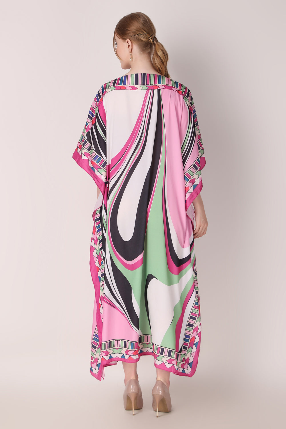 Rabiya - Noha - Multicolored Peach Abstract Print Kaftan