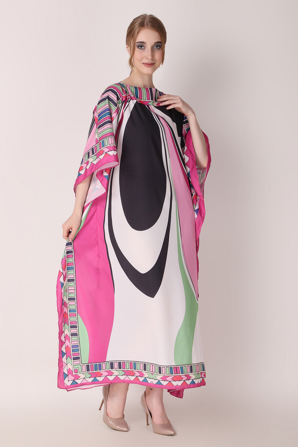 Rabiya - Noha - Multicolored Peach Abstract Print Kaftan